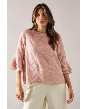Wallis Jacquard Frill Sleeve Top - Natural