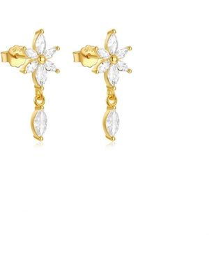 The Jewellery Stockroom 18Ct Plated Sterling Flower Cz Dropper Earrings - Metallic