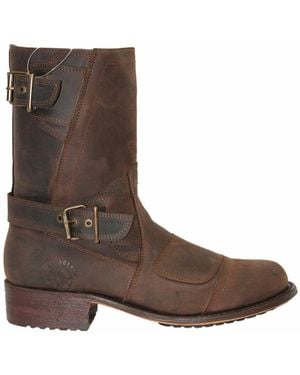 Grinders Leather Cowboy Boots-Route 66 - Brown