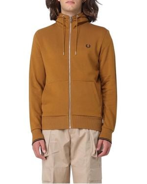 Fred Perry Logo Full Zip Hoodie (Dark Caramel) - Brown