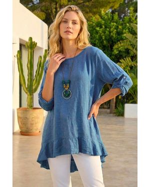Roman Necklace Frill Hem Tunic Top - Blue
