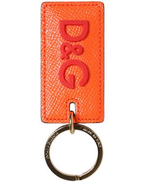 Dolce & Gabbana Kalfsleren Logo Metaalringen Sleutelhanger - Oranje