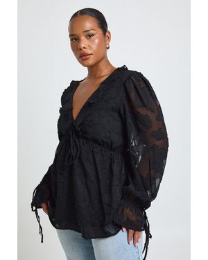 Boohoo Plus Burnout Chiffon Ruffle Smock Top - Blue