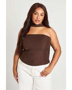 Boohoo Plus Scarf Detail Bandeau Top - Brown