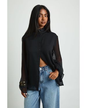 Boohoo Chiffon Funnel Neck Blouse - Blue