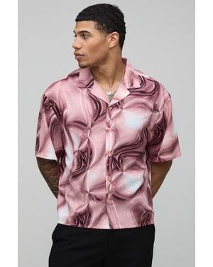 BoohooMAN Oversized Boxy Trippy Abstract Print Shirt - Pink