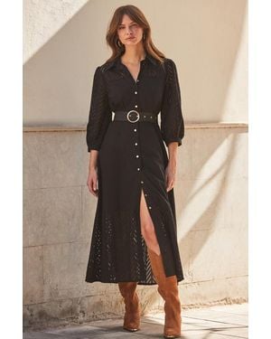 Sosandar Broderie Detail Midi Shirt Dress - Brown