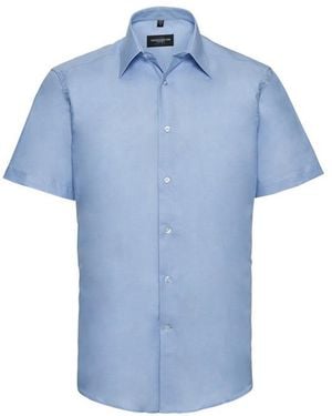 Russell Collection Oxford Tailored Short-Sleeved Shirt (Oxford) - Blue