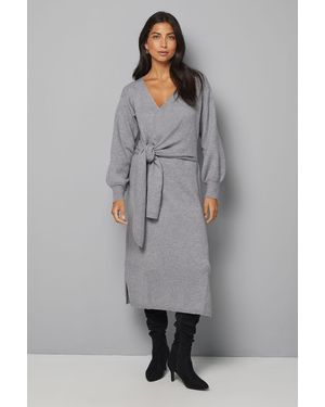 Wallis Slouchy Wrap Knitted Midi Dress - Grey