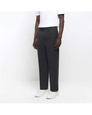 River Island Smart Trousers Tapered Fit Flannel Cotton - Black