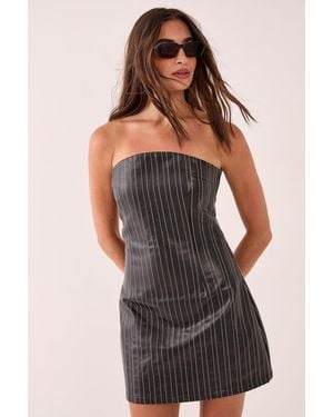 Nasty Gal Pinstripe Embroidered Faux Leather Bandeau Mini Dress - Black