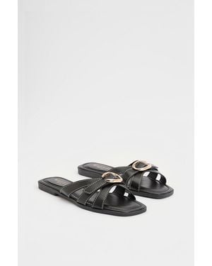 Wallis Becky Faux Leather Cross Strap Metal Detail Flat Sliders - White