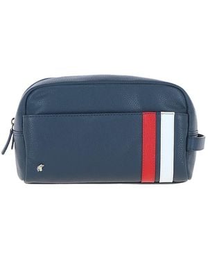 Gabicci Real Leather Washbag With Striped Front Detail - Blue