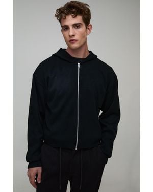 BoohooMAN Basic Boxy Fit Soft Touch Knitted Hoodie - Blue