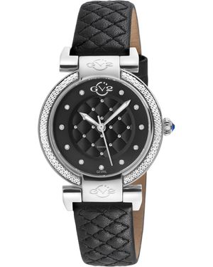Gv2 Berletta Swiss Quartz Daimond 316L Stainless Steel Case, Dial, Handmade Quilted Leather Watch - Black