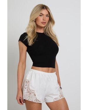 Boohoo Satin Lace Trim Runner Short - Black