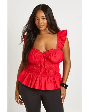 Boohoo Plus Frill Sleeve Shirred Tie Top