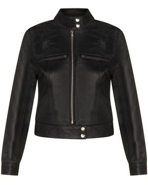 Infinity Leather Plain Moto Biker Jacket-Braga - Black
