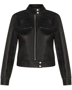 Infinity Leather Plain Moto Biker Jacket-Braga - Black