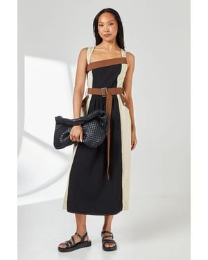 PRINCIPLES Multi Colourblock Belted Midi Dress - Black