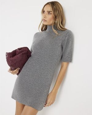 River Island Mini Dress Knitted High Neck - Grey