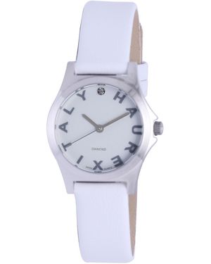 Haurex Italy 6A505Dsw "Mini City" Diamond-Accented Stainless Steel Watch With Leather Band - White