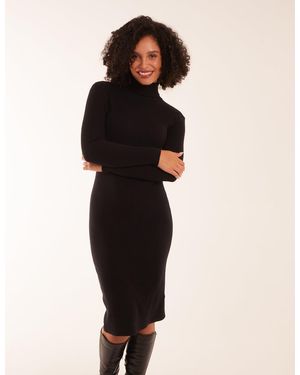 Blue Vanilla Ribbed Roll Neck Midi Dress - Black