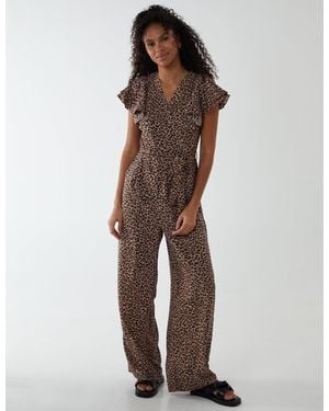 Blue Vanilla Jumpsuit With Ruffle Sleeve And Wrap Front - Brown