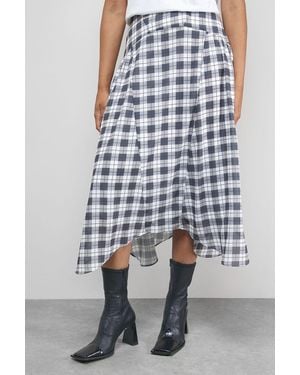 Warehouse Tony Check Chiffon Asymmetric Midi Skirt - Blue