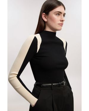 Karen Millen Rib Knit Colour Block Top - Black