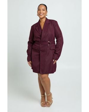 Boohoo Plus D Ring Tie Belt Blazer Dress - Red