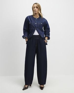 River Island Barrel Leg Jeans Pull On Denim Cotton - Blue