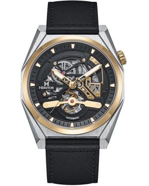 Heritor Amadeus Semi-Skeleton Leather-Band Watch - Metallic