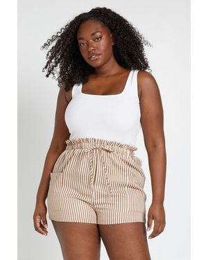 Boohoo Plus Stripe Woven Elasticated Flippy Short - Brown