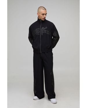 BoohooMAN Boxy Fit Funnel Neck Zip Through Woven Tracksuit - Blue
