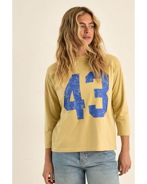 Nasty Gal Varsity Long Sleeve Acid Wash Graphic T-Shirt - Yellow
