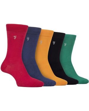 Farah 5-Pack Bamboe Patronen Sokken - Blauw