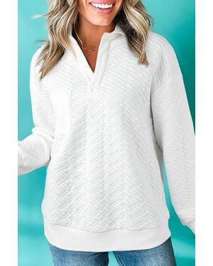 Everyday the Label Quilted Vneck Pullover - White