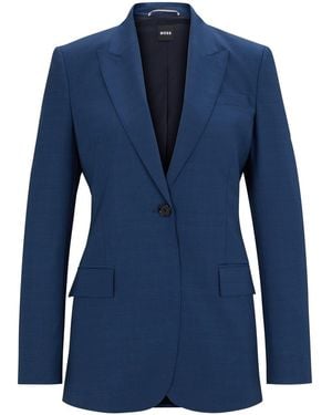 BOSS Solid Patterned Single Button Notch Collared Suit Jacket - Blue