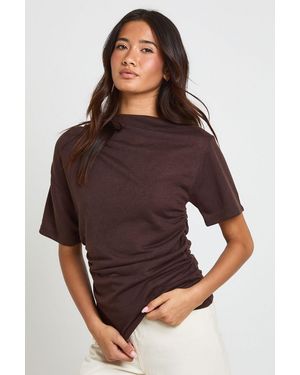 Boohoo Slub Off The Shoulder Top - Purple