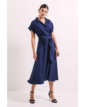 PRINCIPLES Front Tie Shirt Midi Dress - Blue