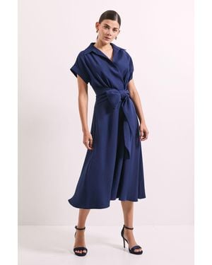 PRINCIPLES Front Tie Shirt Midi Dress - Blue