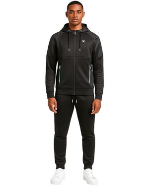 D Rock Zip Up Hoodie Joggers Tracksuit Set - Black