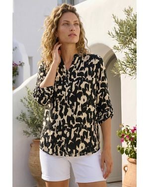 Roman Abstract Ikat Print Shirt - Natural