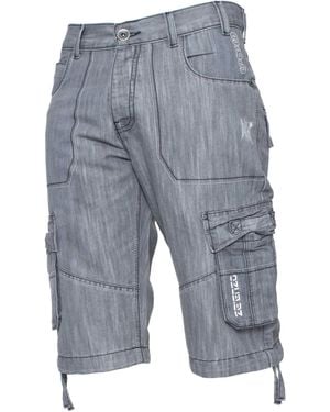 Enzo Cargo Combat Denim Shorts - Grey