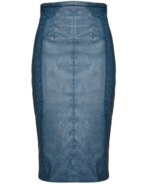 Conquista Faux Leather High Waist Pencil Skirt - Blue
