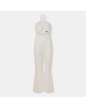 Amy Lynn Amylynn Halter Neck Solid Patterned Jumpsuit - White