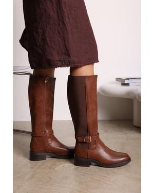 Where's That From Wheres 'Oriana' Faux Leather Knee High Riding Boots With Side Buckle Strap - Brown