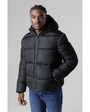 French Connection Hooded Puffer Jacket With High Neck - Grey