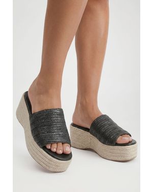 Boohoo Raffia Flatform Wedges - Black